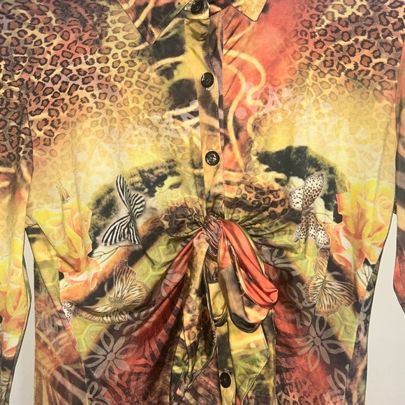 BOHO CHIC Y2K STYLE FRONT KNOT BUTTON DOWN WOMAN'S TOP SIZE Large - Picture 5 of 8